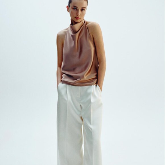 ZARA Mid-camel Satin Effect Halter Top – Size M – NWT Brand New with Tags - Picture 3 of 12